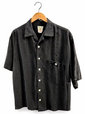 Joe Marlin Men’s Black Embroidered Resort Camp Shirt Size L